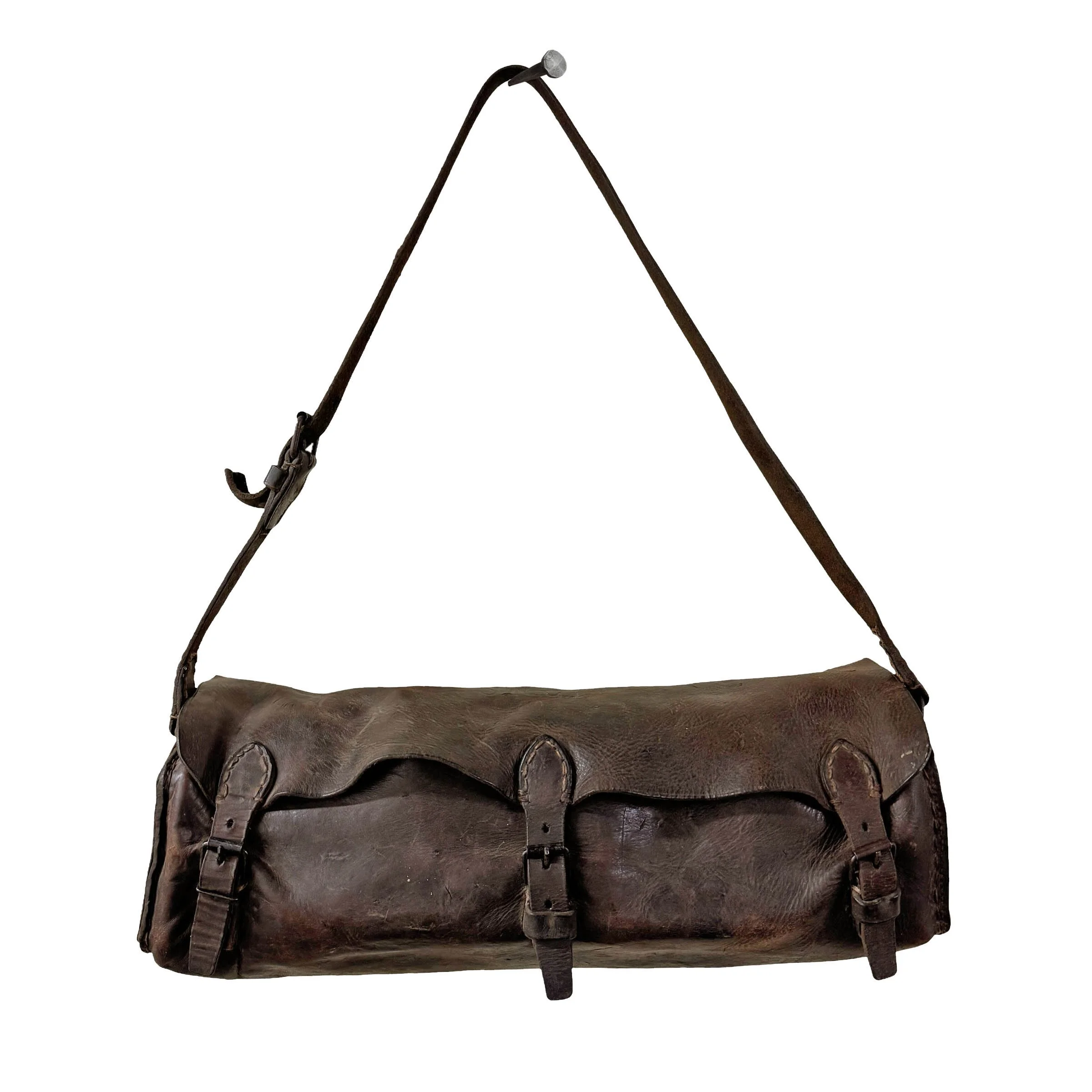 Early 20th Century French Leather Tool Bag from a Train — RIGHT